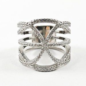 Elegant Unique Crossover Open CZ Silver Ring